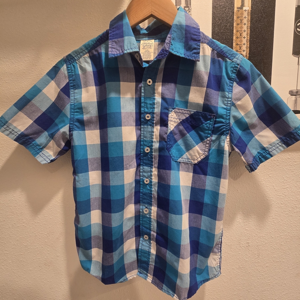 Faded Glory Boys Blue and White Plaid Kids Button Down Shirt